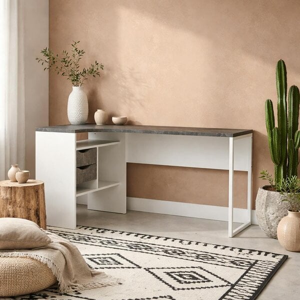 Wyld Haus Billabong White and Grey Wood Corner Desk 2 Drawers