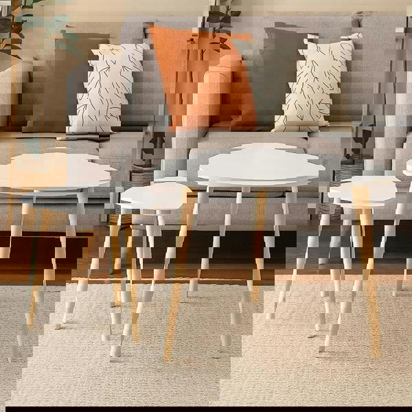 Gr8 Home Set Of 2 White Triangle Nesting Side Tables Wood Tea Coffee End Table Furniture