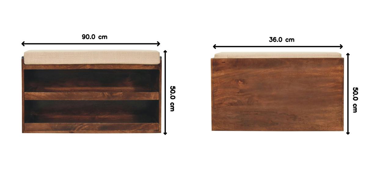 Artisan Furniture Solid mango wood California Walnut & Mud Linen Pull out Shoe Bench