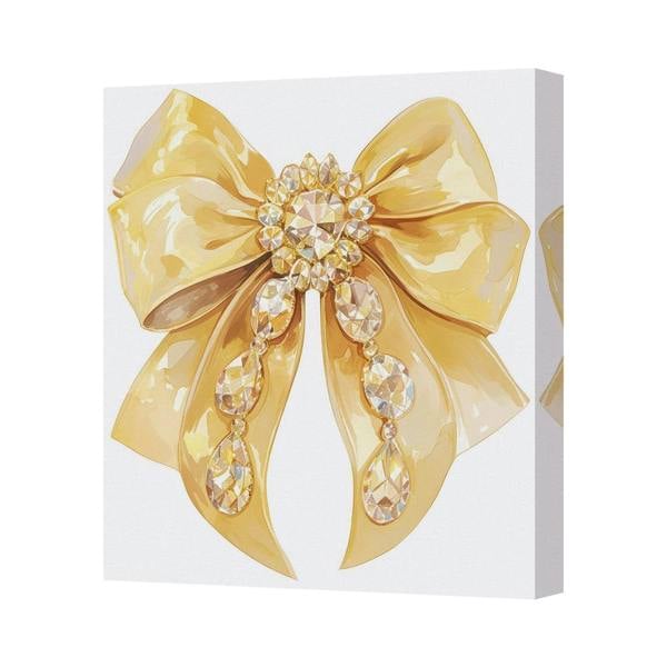 Benjamin Tate Design Gold Bow Canvas Art Print With Crystal Details UK Handmade