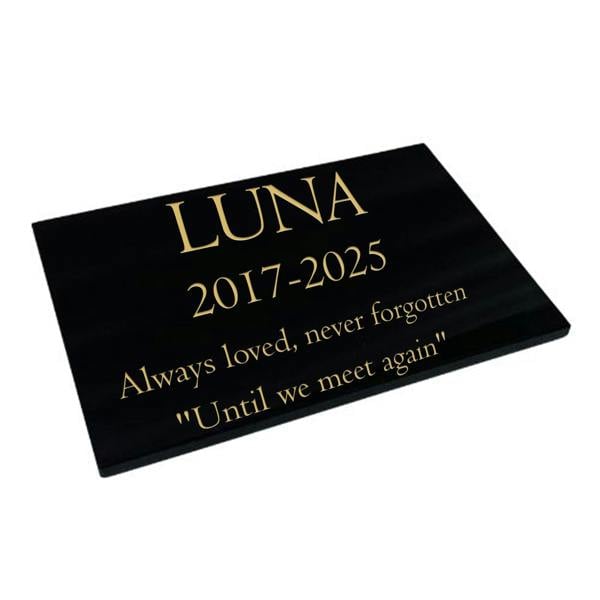 Memorials Direct Cat Memorial Plaque – Premium Black Granite (Plain Solid Design) – Available in Standard & Large Sizes