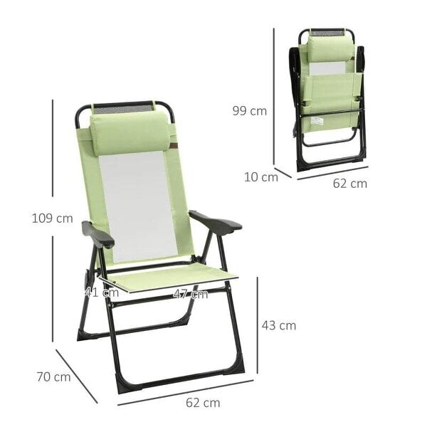 Bobobiy Folding Garden Chairs Set of 2, 5-Position Recliner Camping Chair with High Back, Portable Outdoor Dining Chairs with Headrests, Green