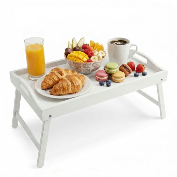 Fusion Food Care Bamboo Bed Tray Table with Foldable Legs And Handles Breakfast Tray for Sofa Bed Platters Lap Tray