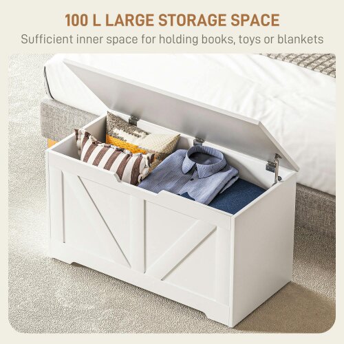 Wyld Haus Kamari White Wood Farmhouse Storage Chest Safety Hinges 100 Litre