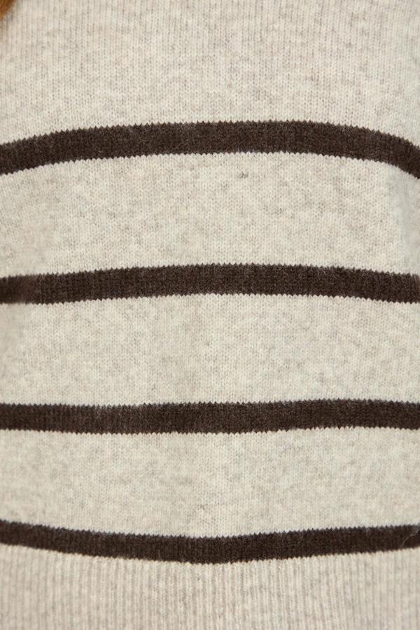 Mudflower Crochet Trim Collared Stripe Knit Jumper
