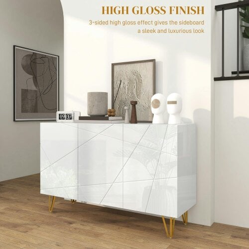Wyld Haus Sarota High Gloss White Luxe Sideboard With Hairpin Legs