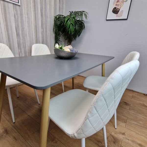Kosy Koala Dining Table Set of 4 Wooden Grey Table with 4 White Gem Patterend Chairs