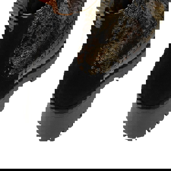 Embassy London Hatter Platform - Black & Floral - Women's Leather ankle Lace-up Boot with chunky cleated sole