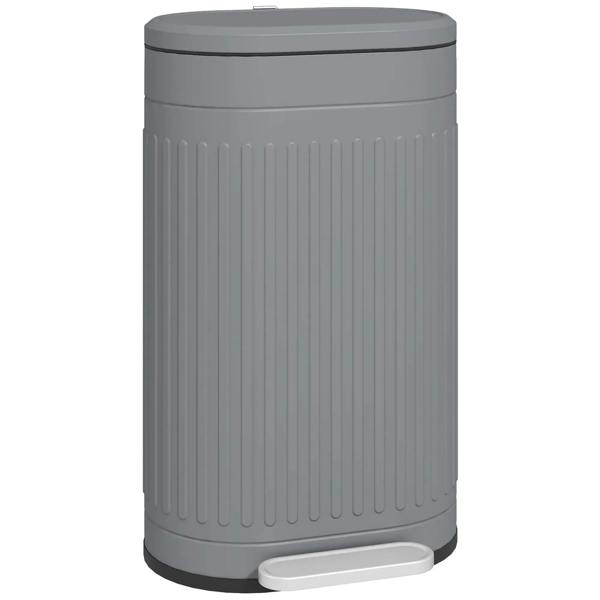 Grey 30L metal kitchen bin with soft-close lid and pedal