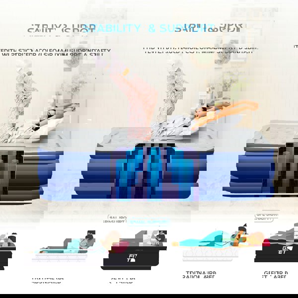 Get Fit Blow Up Air Bed with Built In Electric Pump- Free Pillow - Elevated Air Mattress - Single