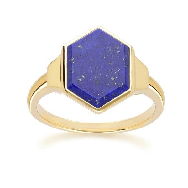 Gemondo Grand Deco Hexagon Lapis Lazuli Ring in Gold Vermeil