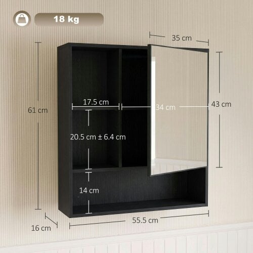 HOMCOM Bathroom Mirror Cabinet, Wall-Mounted, Adjustable Shelves