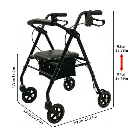Havendro Lightweight 4 Wheel Aluminium Rollator Walking Mobility Aid With Seat Backrest