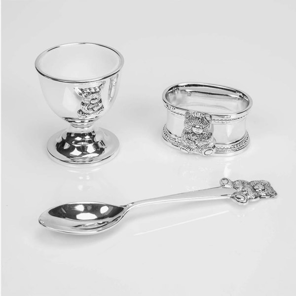 T. H. Baker Celebrations Silverplated Teddy Egg Cup Napkin And Spoon Gift Set 6306T