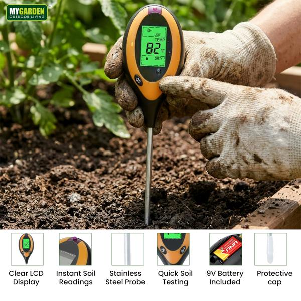 My Garden Digital Soil Meter 4-in-1 - PH Meter for Soil, Moisture Meter, Temperature & Sunlight Sensor - Plant Moisture Tester