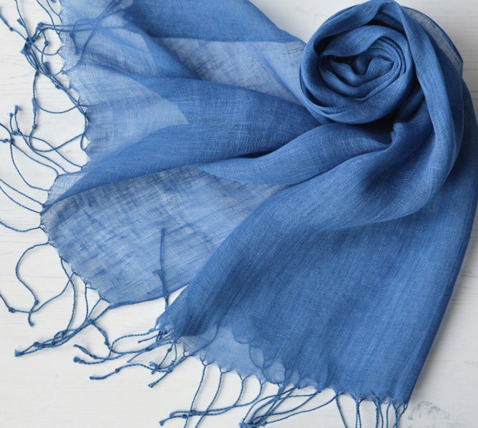 Antonia York Talia | Linen Scarf with Tassels - Cobalt Blue