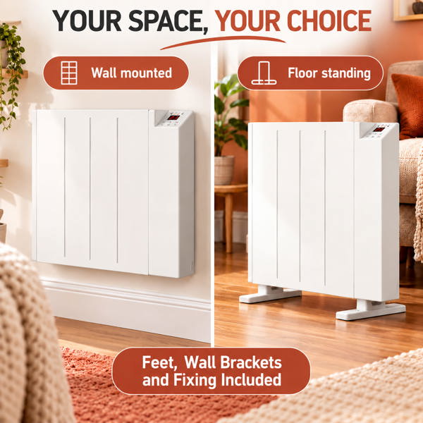 MYLEK Electric Radiator Panel Heater WIFI Smart APP Eco 600W Bathroom Safe Wall Mounted Timer Thermostat