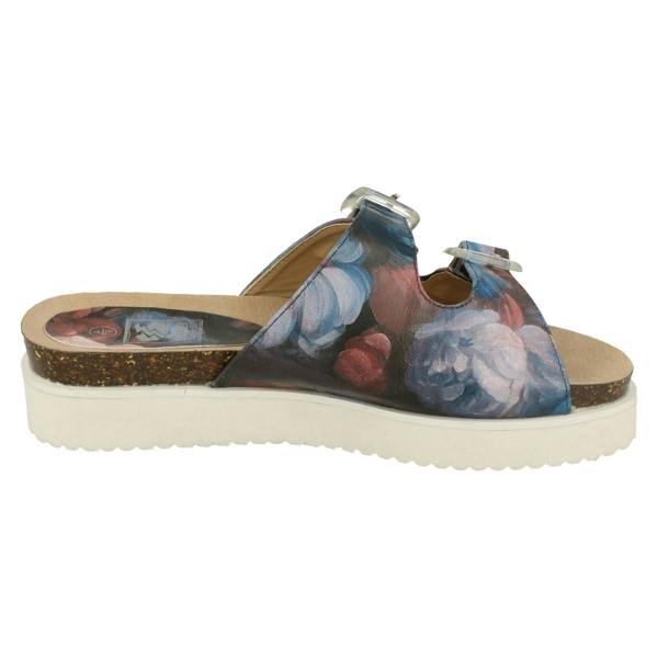 Down to Earth Ladies Down To Earth Twin Strap Leaf Design Mules