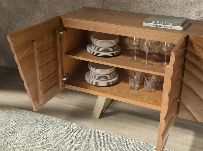 Angel Cerdá Sideboard in light walnut and polished gold-coloured steel 3298