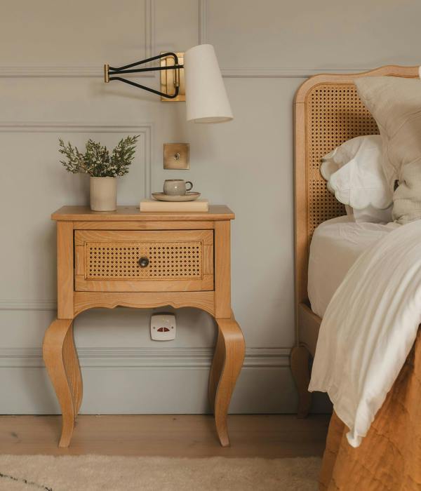 Statement Furniture Louis Bedside Table with Rattan Cane Drawer