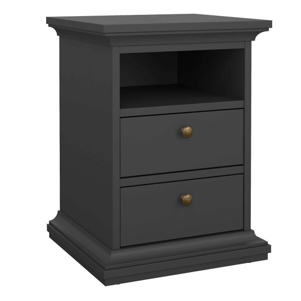 Wyld Haus Osaka Farmhouse Dark Grey Wooden Bedside Table 2 Drawers