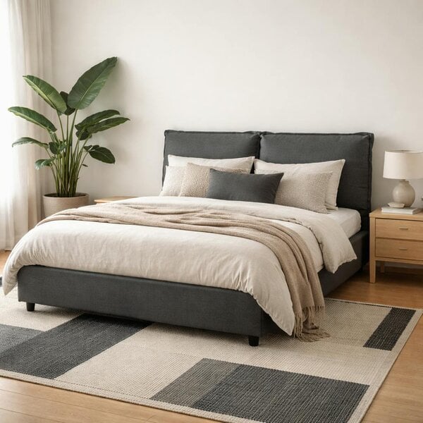Wyld Haus Wexford Deep Grey Linen  Upholstered 6ft Super King Size Bed Pillow Headboard