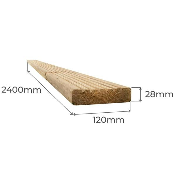 Snowdon Timber Treated Decking Board (T) 28mm (W) 120mm (L) 2.4m