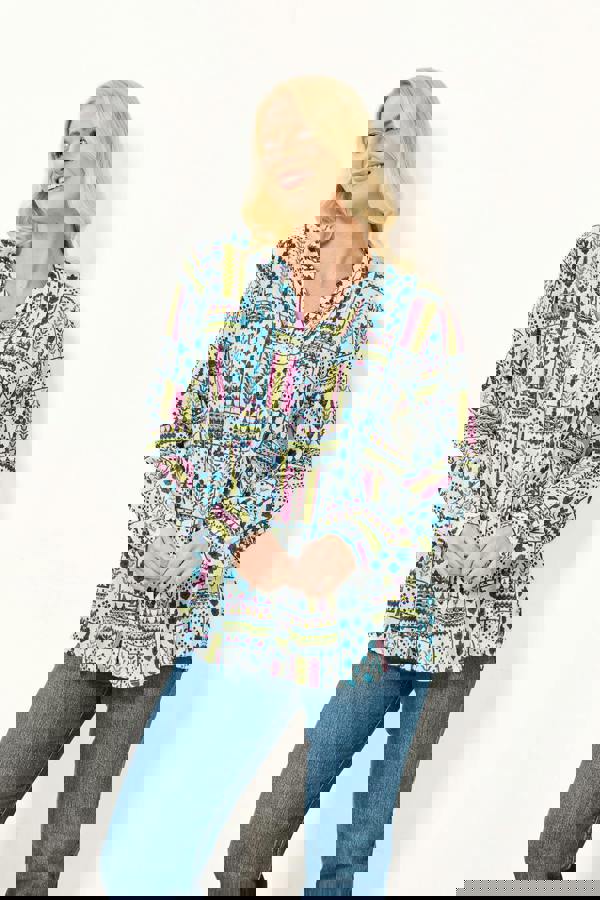 Mudflower Pintuck Printed Shirt