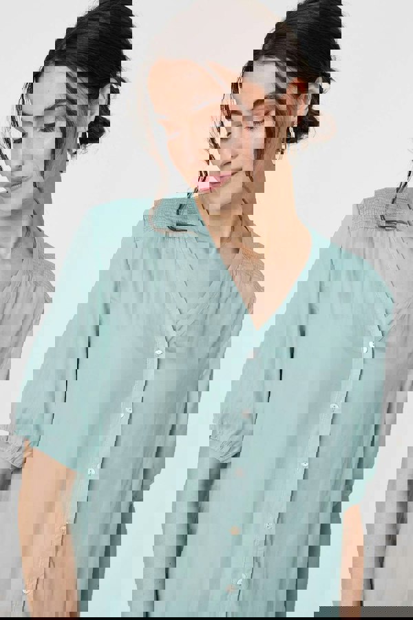 Sage | Plain V-Neck Puff 1/2 Sleeve Shirt