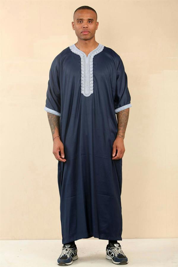 Infinity Leather Men's Blue Moroccan Thobe Jubba Robe Eid Djellaba Gandoura