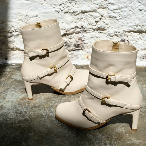 Zoe heeled cream boots side view