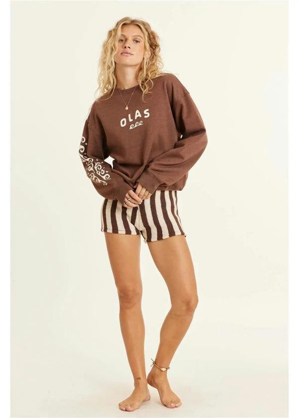 Sisstrevolution Lucia Long Sleeve Fleece Crew - espresso