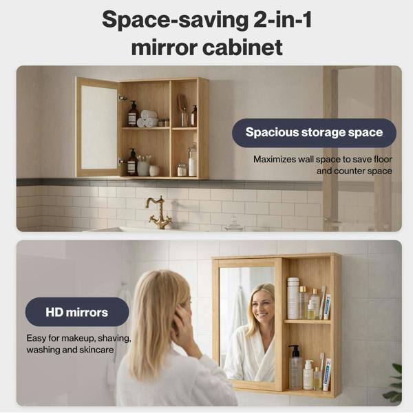 Levede Bathroom Mirror Cabinet Wall Mounted Storage Cupboard with Open Shelf