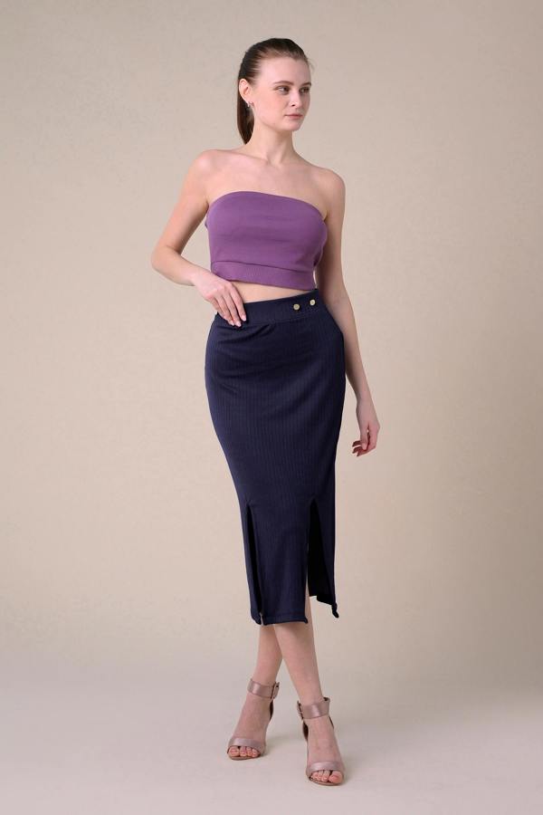 ENORSIA Crown Split Front Jersey Skirt