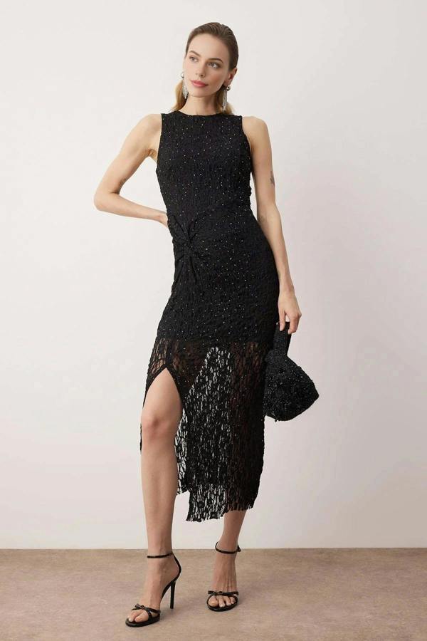 WOVCOR Stone Print Tulle Maxi Lined Party Dress