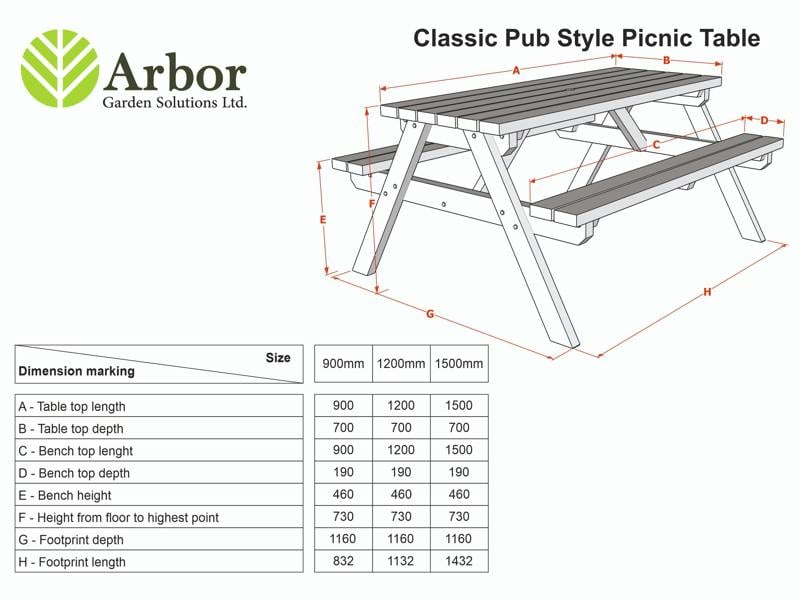 Classic pub-style picnic bench and table with rustic finish, designed for outdoor dining areas such as gardens, patios, cafés, and public spaces.