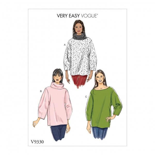 Vogue Sewing Pattern 9330, Tops, Sweaters for Women, OSZ (XSM-SML-MED-LRG-XLG) - Easy