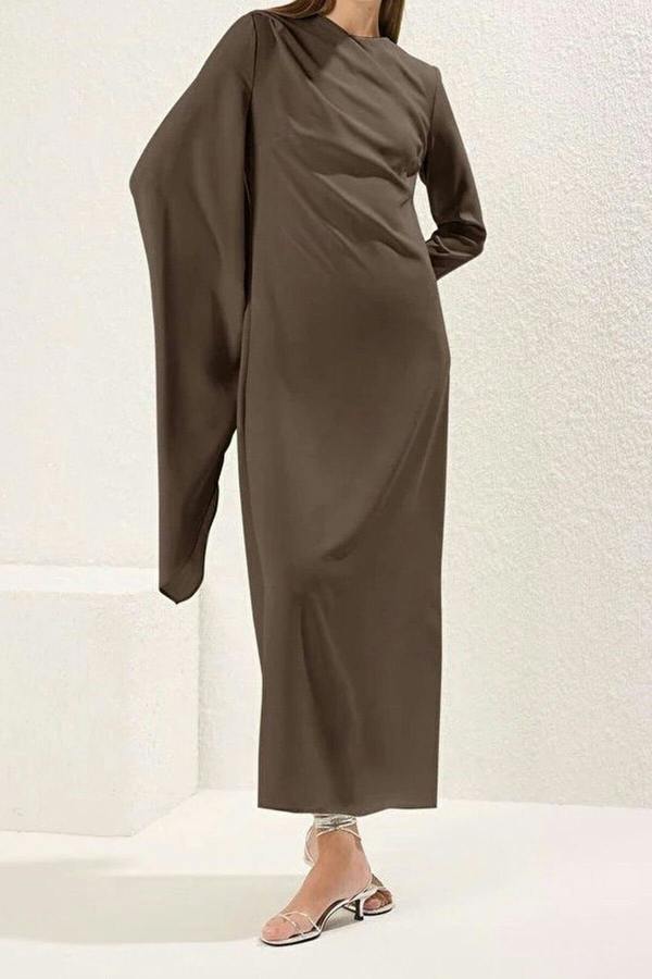 WOVCOR Draped Long Sleeve Maxi Dress with Asymmetric Detail