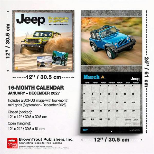 Jeep Calendar 2027, Wall Calendars, Month To View, Transport, Gift