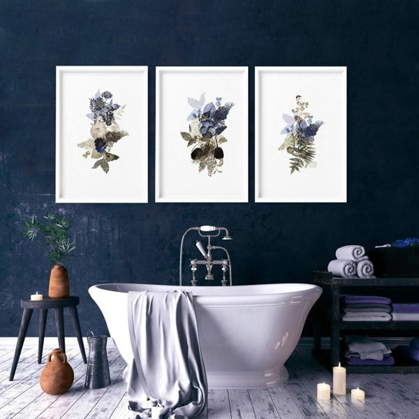 Bathroom art framed | set of 3 Botanical wall prints