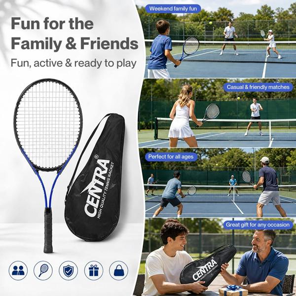 Centra 9Pcs Tennis Racket Set Lightweight Racquet Balls Carry Bag Overgrips