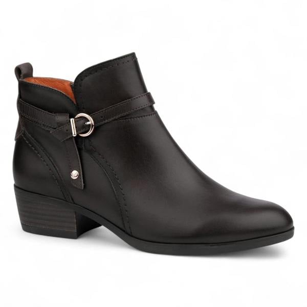 Pikolinos Women’s Black Leather Ankle Bootie Zip Heel Boots - Daroca