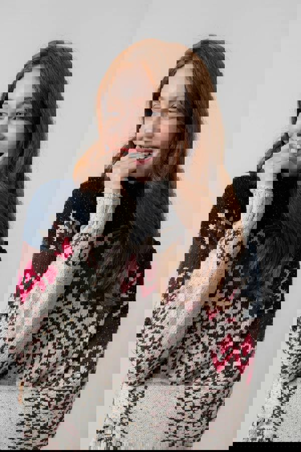 Lily & Me Maeve Fair Isle High Neck Jumper Chocolate