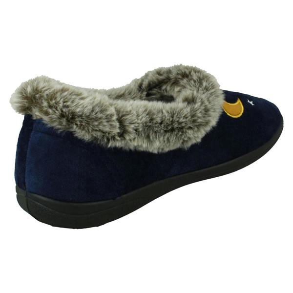 Padders Ladies Padders Slippers With Cats Motifs With A Faux Fur Trim Anna