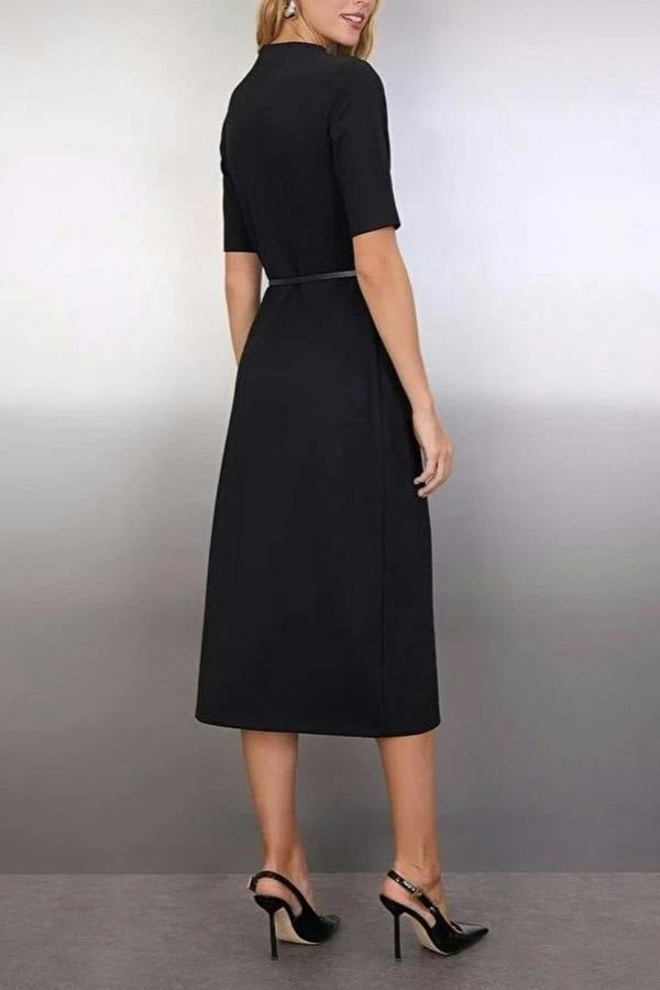 WOVCOR Midi Belted Truvakar Sleeve Knitted Dress