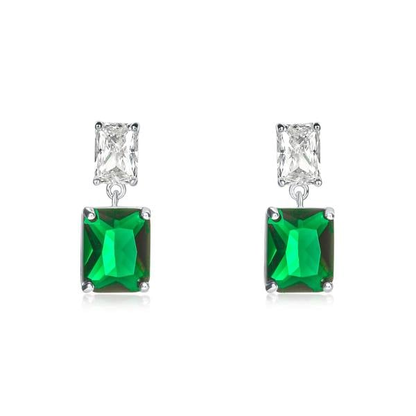 namana Green 925 Sterling Silver Double Rectangle Cubic Zirconia Dangle Earrings