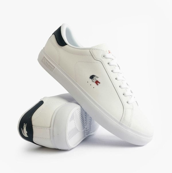 Lacoste POWERCOURT Mens Court Trainers Trainers White/Navy/Red