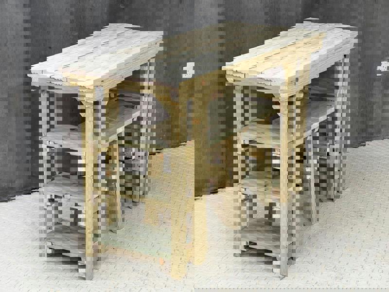 Garden Potting Table – 150cm Multi-Purpose Wooden Workbench with two chairs ideal for Planting, Gardening, and Outdoor Storage