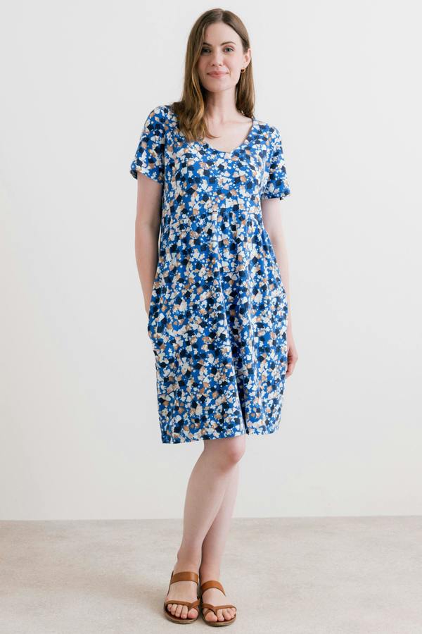 Lily & Me Festival Printed Organic Cotton Jersey Dress Cobalt