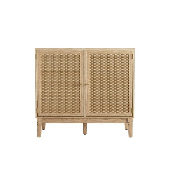 Wyld Haus Waterford Oak Wood and Rattan Small Sideboard 2 Doors